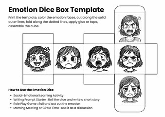 Feelings and Emotions Dice Box Template | SEL Activity for Kids | Writing Prompt Starter | Role Play Game | Coloring Craft for Classroom