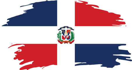 grunge style dominican republic flag with paint brush effect and national coat of arms in center design

