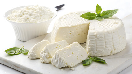 Ricotta Cheese Creamy White Cheese On White Background Italian Ingredient