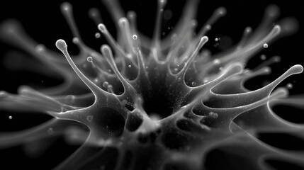 Abstract ferrofluid shapes dynamically morph and swirl, resembling a futuristic datastream in a digital web. Generative AI