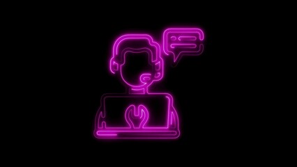 Neon illustration of a customer service representative with headset and speech bubble