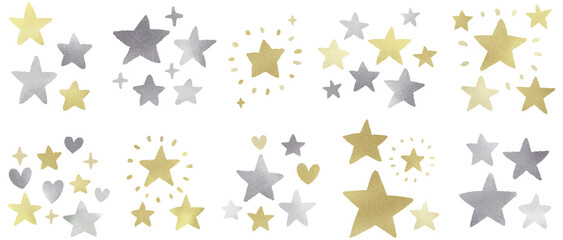 Gold and silver stars set　星　スター　金　銀