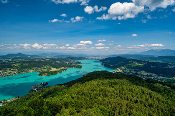 A view from the Pyramidenkogel observation tower on Lake Wörthersee