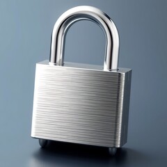 Silver padlock with brushed metal texture on blue background