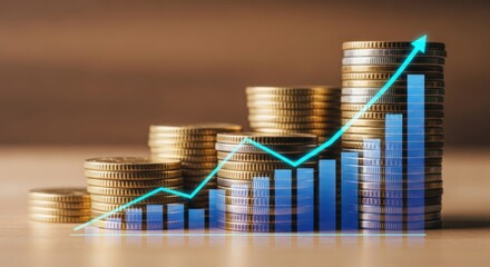 Stacked Coins with Graph Showing Financial Growth and Investment Trends