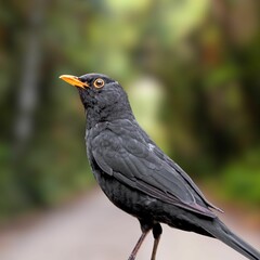 Common Blackbird (Turdus merula) Perched on Branch – European Songbird in Natural Habitat

