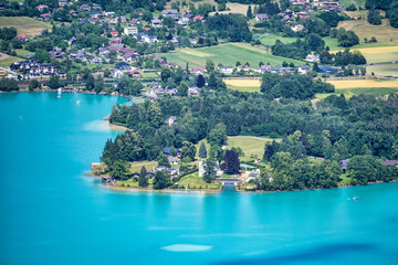 Fototapeta premium A view from the Pyramidenkogel observation tower on Lake Wörthersee