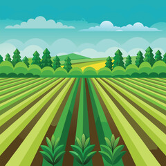 Obraz premium Seamless Green Field Planting Agriculture Lines Background