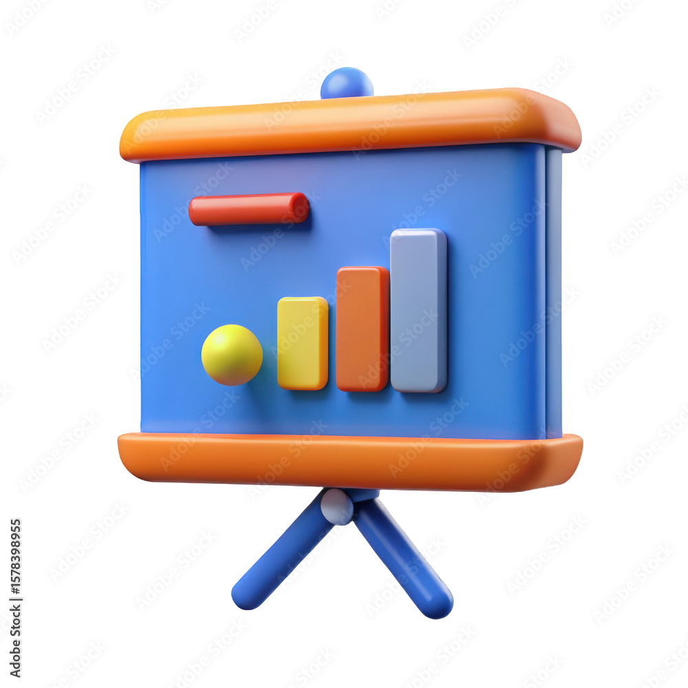 Poster a colorful 3d presentation board with bar graphs, isolated on transparent background, representing b