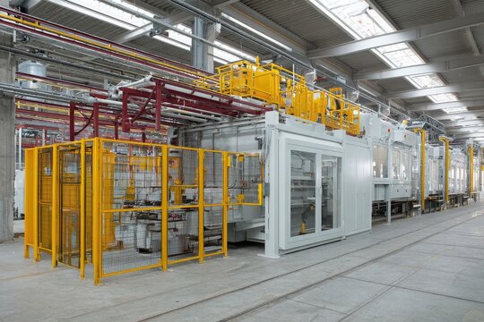 Automated powder coating line with electrostatic application and curing oven 