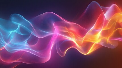 Vibrant and colorful digital abstract artwork featuring flowing light waves in dynamic motion.