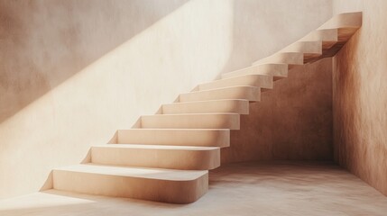 Naklejka premium Beige interior staircase, sunlit