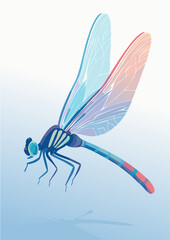 Flat Vector Illustration of a Cute Cartoon Dragonfly