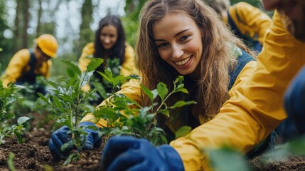 Vibrant Corporate Sustainability Initiative with Team Planting Trees for Environmental Impact