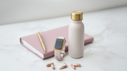 Modern wellness lifestyle featuring health tracking technology and daily wellness essentials