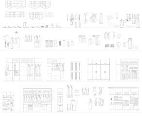 Wardrobe Design with Interior Accessories – 2D Floor Plan, Furniture Layout, Technical CAD Drawing, Vector Blueprint