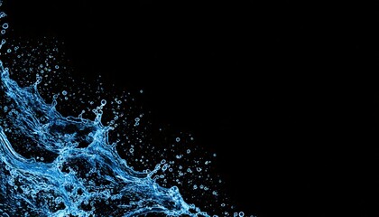 a blue water splash swirls frame, isolated on black background