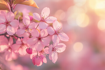 Photograph of peach blossoms. Cherry blossoms blooming. Sakura flowers are representative of Japanese flowers.