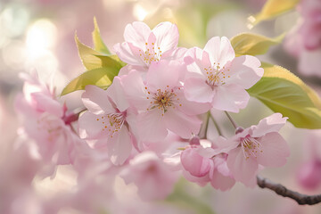 Photograph of peach blossoms. Cherry blossoms blooming. Sakura flowers are representative of Japanese flowers.