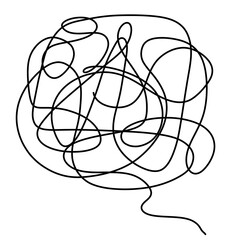 Hand draw chaotic scribble in the form of speech bubble. Over thinking concept. Doodle line on transparent background.  