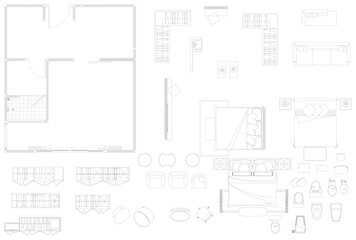 Master Bedroom Suite Floor Plan with Walk-in Closet and Bathroom – Empty Frame and Furniture Blocks (2D AutoCAD Vector)