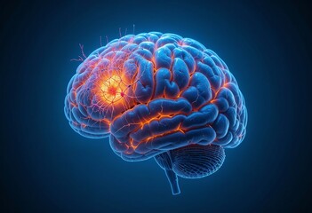 Fototapeta premium Detailed illustration of the human brain highlighting the areas affected by Parkinson's disease. The vibrant colors and neural pathways emphasize the focus