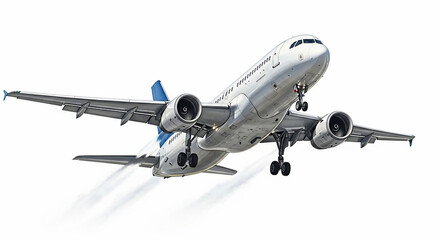 Obraz premium Passenger Jet Airplane Flying Isolated on White Background