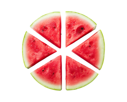 Watermelon slices arranged in the shape of an circle isolated on a transparent background
