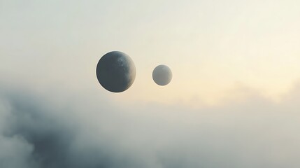 Floating planets in cloudy sky