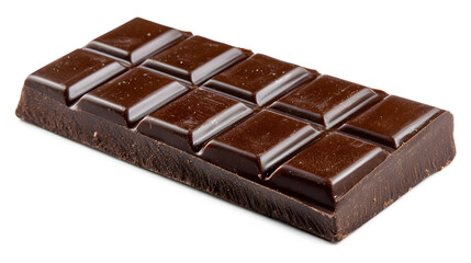 Obraz premium A chocolate bar with squares on it. The squares are dark brown. The chocolate bar is on a white background