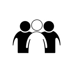 Simple graphic of three stylized figures standing together, representing unity and teamwork.