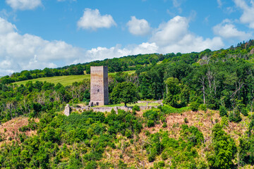 Fototapeta premium An aerial view of Sachsenburg Castle near Heldrungen in Thuringia in summer