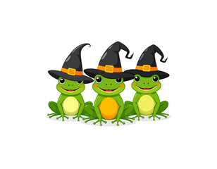 Fototapeta premium Cute little frog wearing a Halloween hat on a white background.