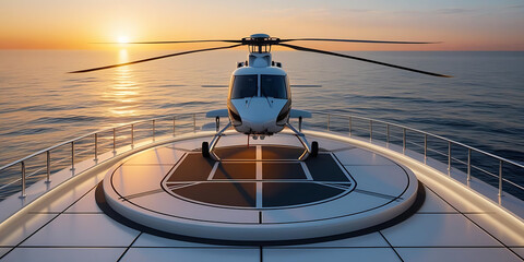 Luxury Yacht Scene with Ocean and Helicopter

