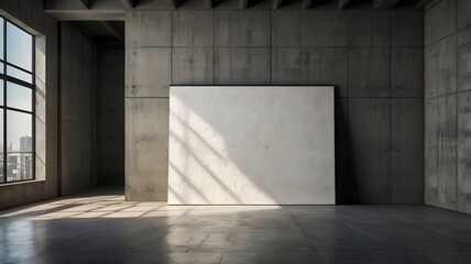 Large white panel stands in a minimalist concrete room