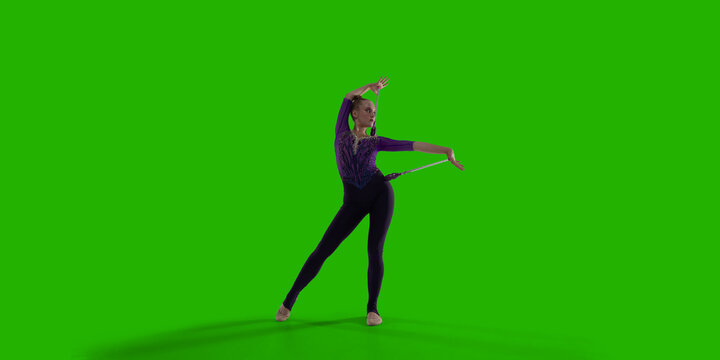 Rhythmic gymnastic woman on green screen background. - Powered by Adobe