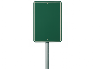 Empty green road sign on a metal pole with transparent background, perfect for adding your own text or graphics