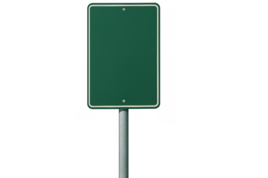 Empty green road sign on a metal pole with transparent background, perfect for adding your own text or graphics - Powered by Adobe