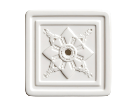 White ceramic tile featuring floral relief