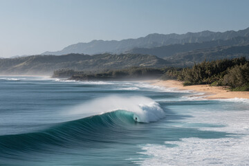vibrant scene essence of hawaii showcasing skilled surfer riding impressive wave