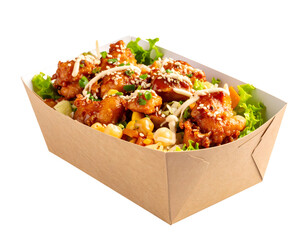 Asian chicken bowl in takeaway box