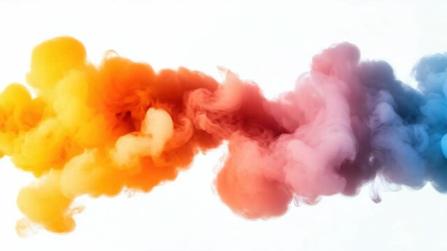 Colorful puffs or fumes of bright red, orange, yellow and blue smoke against a plain white background.