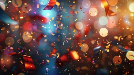 Celebration background with confetti and bokeh lights evoking cheerful emotions