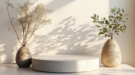 White podium on a white background, neutral product display scene, branding mock-up, 3D render.