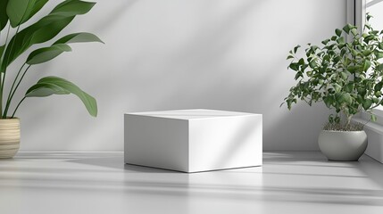 White product packaging box mockup presented in a clean front view, generative AI 3D-rendered visualization.