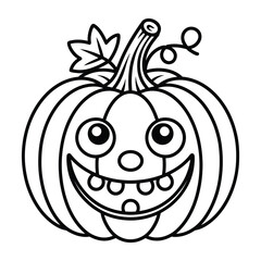 Pumpkin Coloring Page, Vector, Illustration, Icon, Outline, Line Art, Silhouette, White Background.