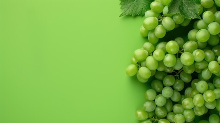 Green grapes on a green background with copy space