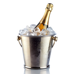 Champagne Bottle Chilling in Ice Bucket Isolated on Transparent Background