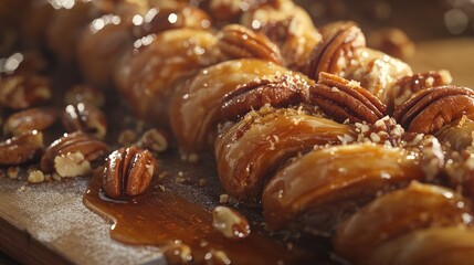 Danish maple syrup, pecan nuts plaits pastry