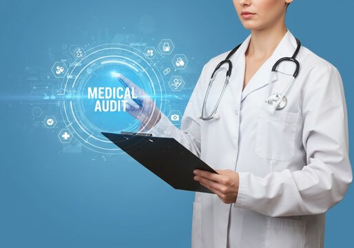 Doctor Reviewing Medical Audit Data on Digital Interface